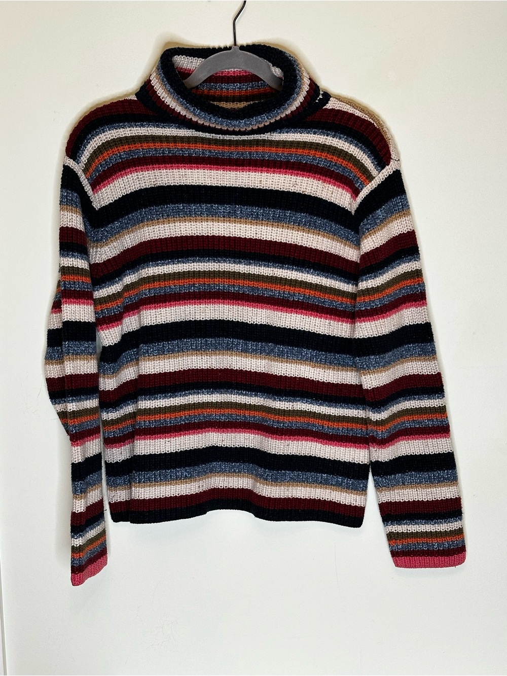 Liz Claiborne Women's Striped Turtleneck Sweater - Navy, Burgundy & Pink